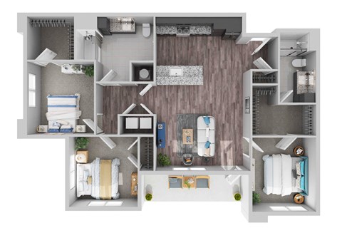 Floor plan for 3 beds, 2 baths, 1410 sqft